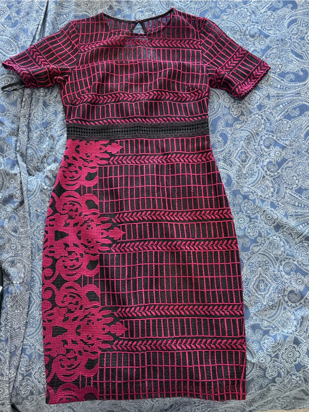 Guess Red and Black Crochet-Style Knit Dress